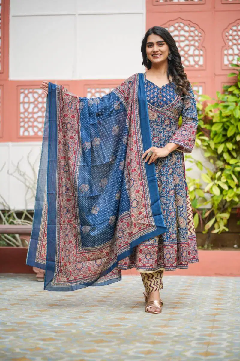 Naisha K 33 Cotton Printed Long Anarkali Kurti Set Exporters In India