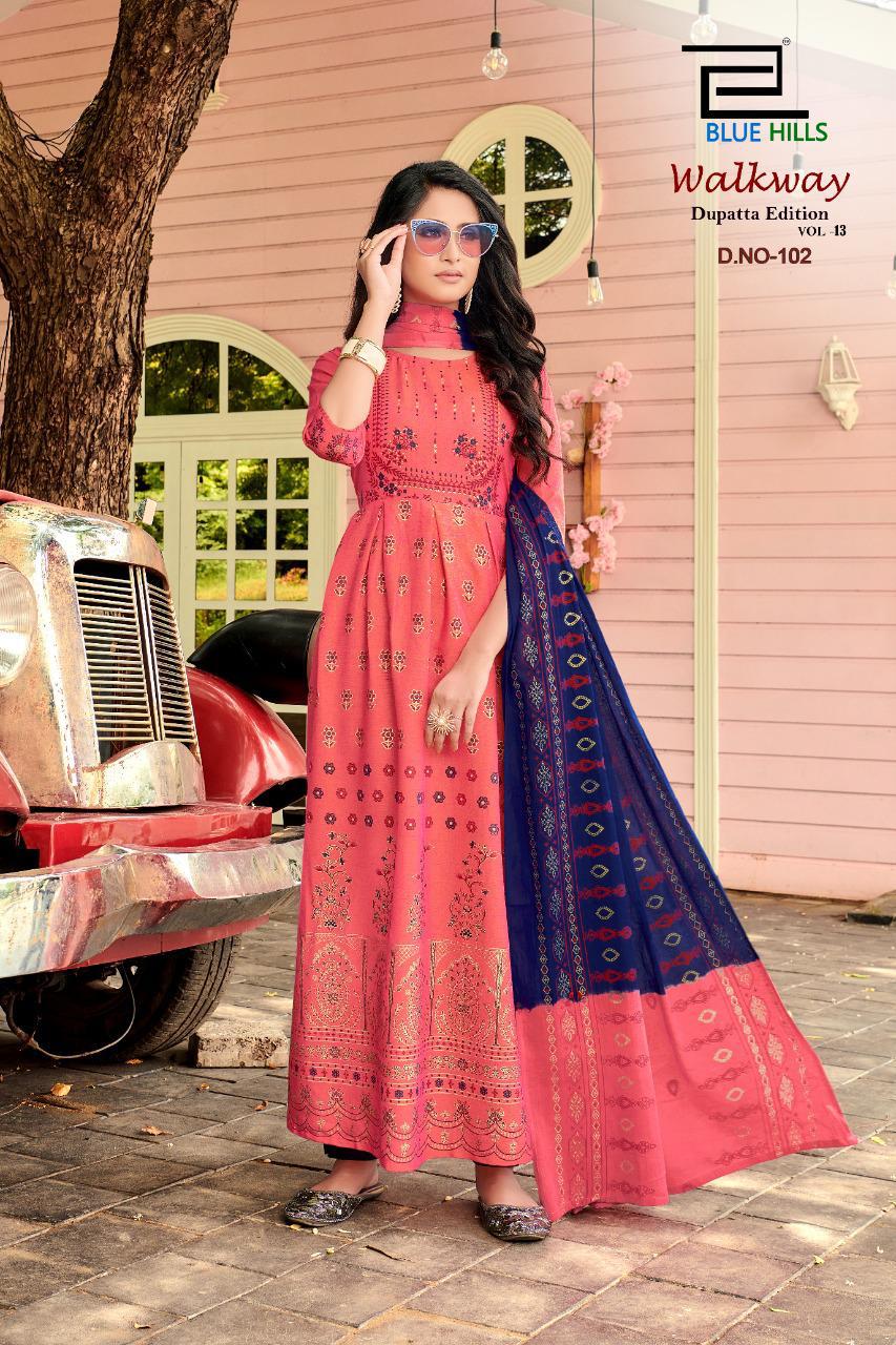 Blue Hills Walkway 13 Anarkali Long Printed Party Wear Kurtis With Dupatta Latest Collection
