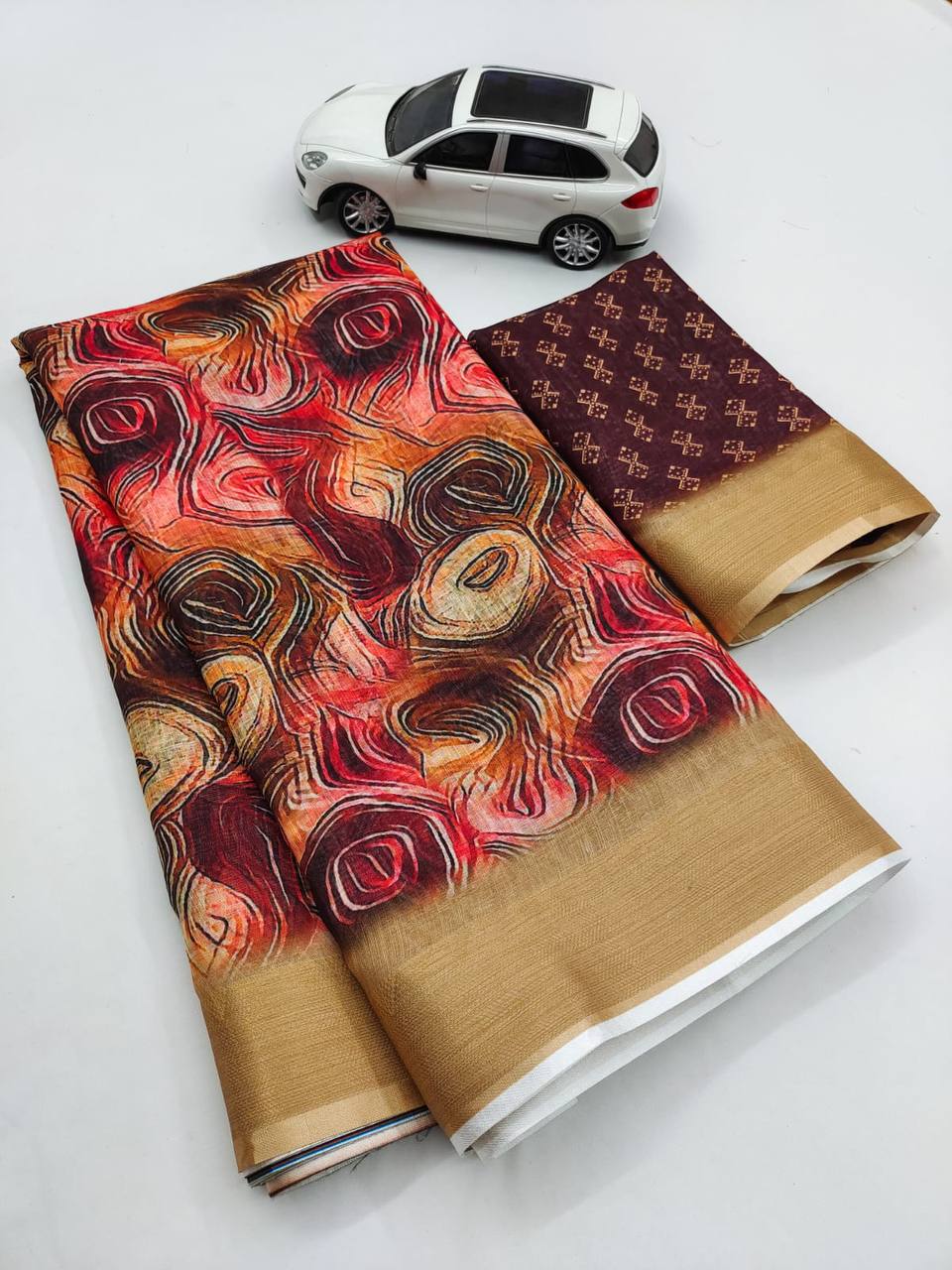 Mg 235 Manglaya Linen Printed Saree Catalog