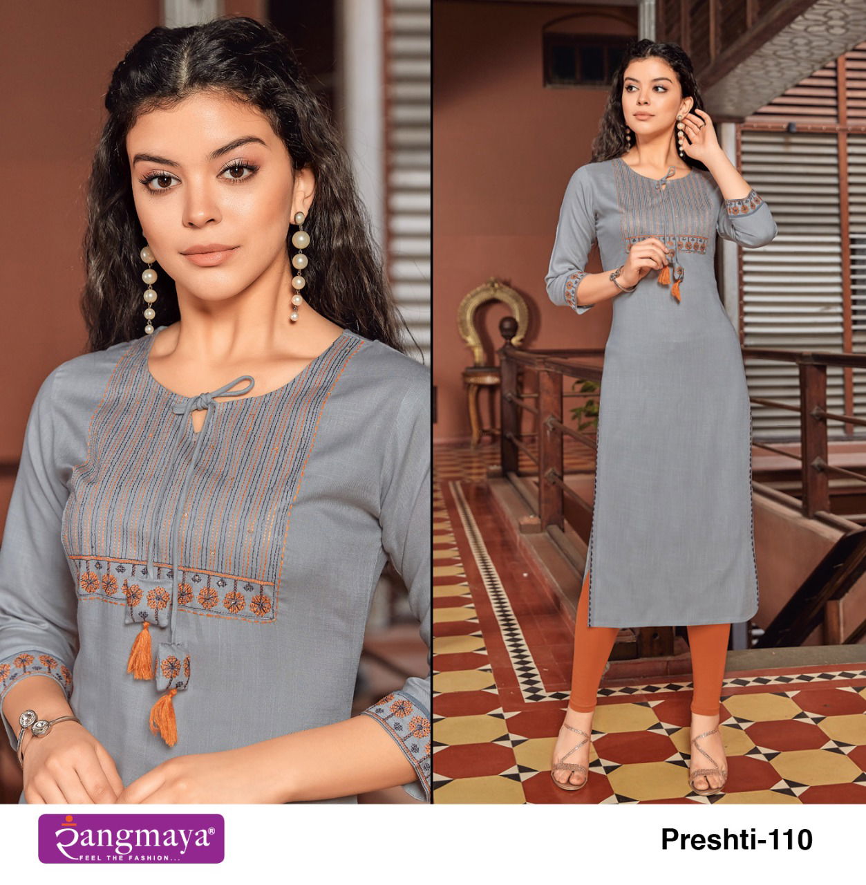 Rangmaya Preshti Fancy Wear Ethnic Wear Rayon Long Designer Kurtis Collection
