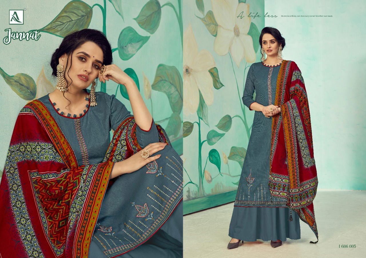 Alok Jannat Latest Fancy Pure Jam Cotton Printed Fancy Embroidery And Swarovski Work Designer Dress Material Collection
