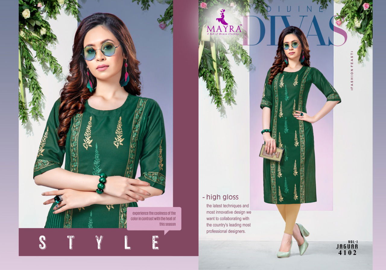 Mayra Jaguar 1 Latest Fancy Designer Casual Regular Wear Printed Designer Rayon Kurtis Collection
