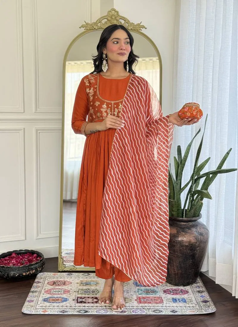 Aneri Orange Viscose Silk Fancy Kurti Bottom With Dupatta Wholesale Clothing Suppliers In India