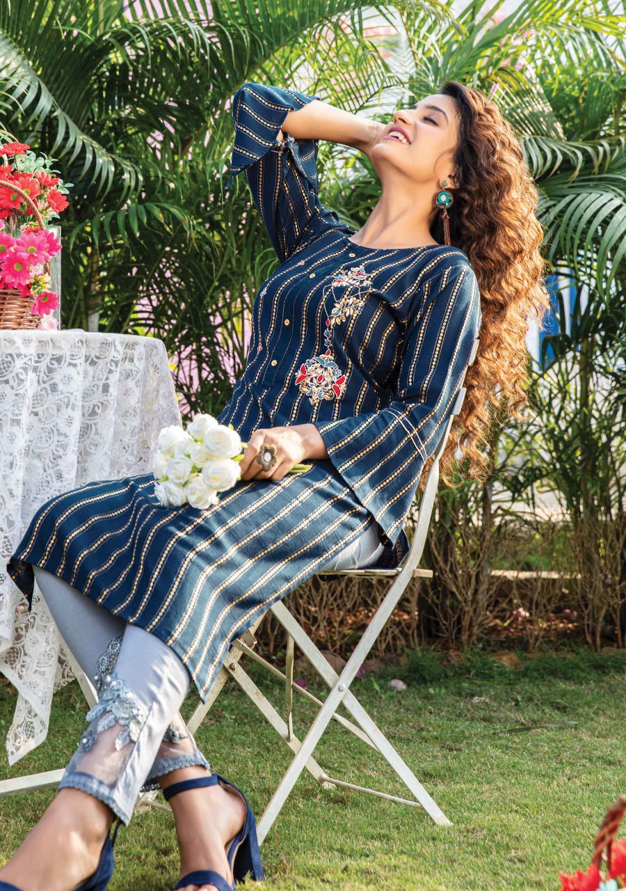 Wanna Blossom 2 Fancy Exclusive Ethnic Wear Rayon Kurti With Bottom Collection