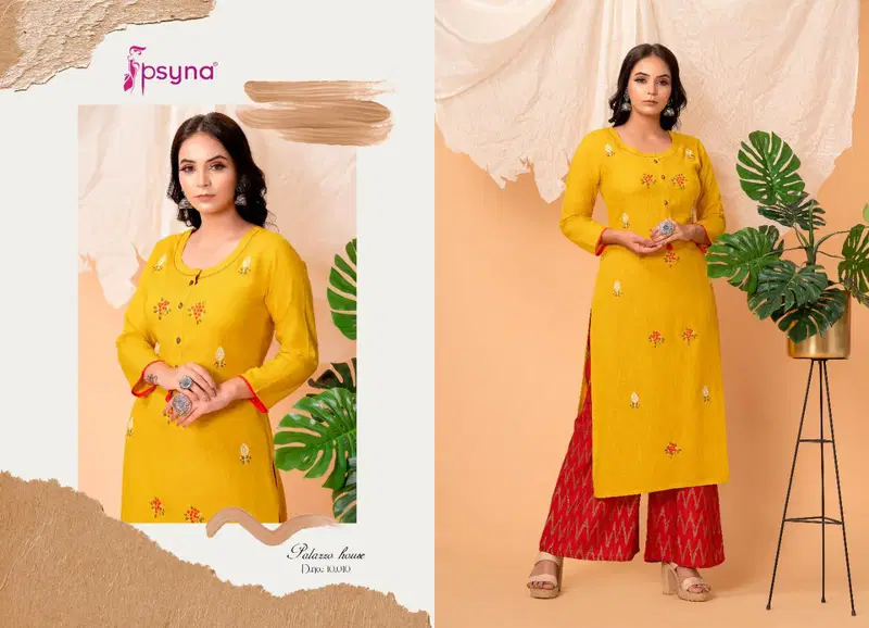 Palazzo House Vol 10 By Psyna Rayon Stylish Long Top With Plazzo Wholesale Clothing Suppliers In India