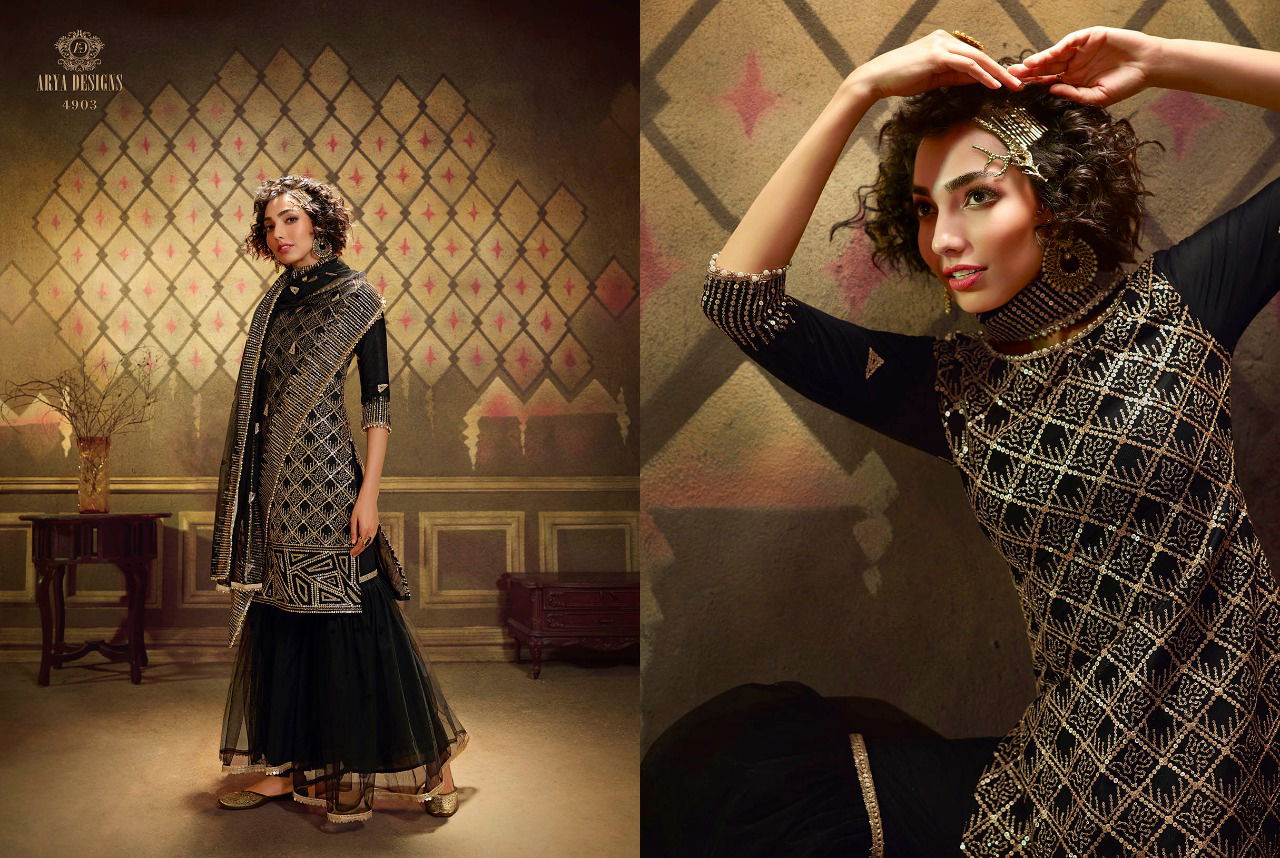 Arya Noorani Saga 2 Wedding Designer Heavy Work Georgette Top With Dull Santoon Inner Net Bottom With Four Sided Bordered Dupatta Collection