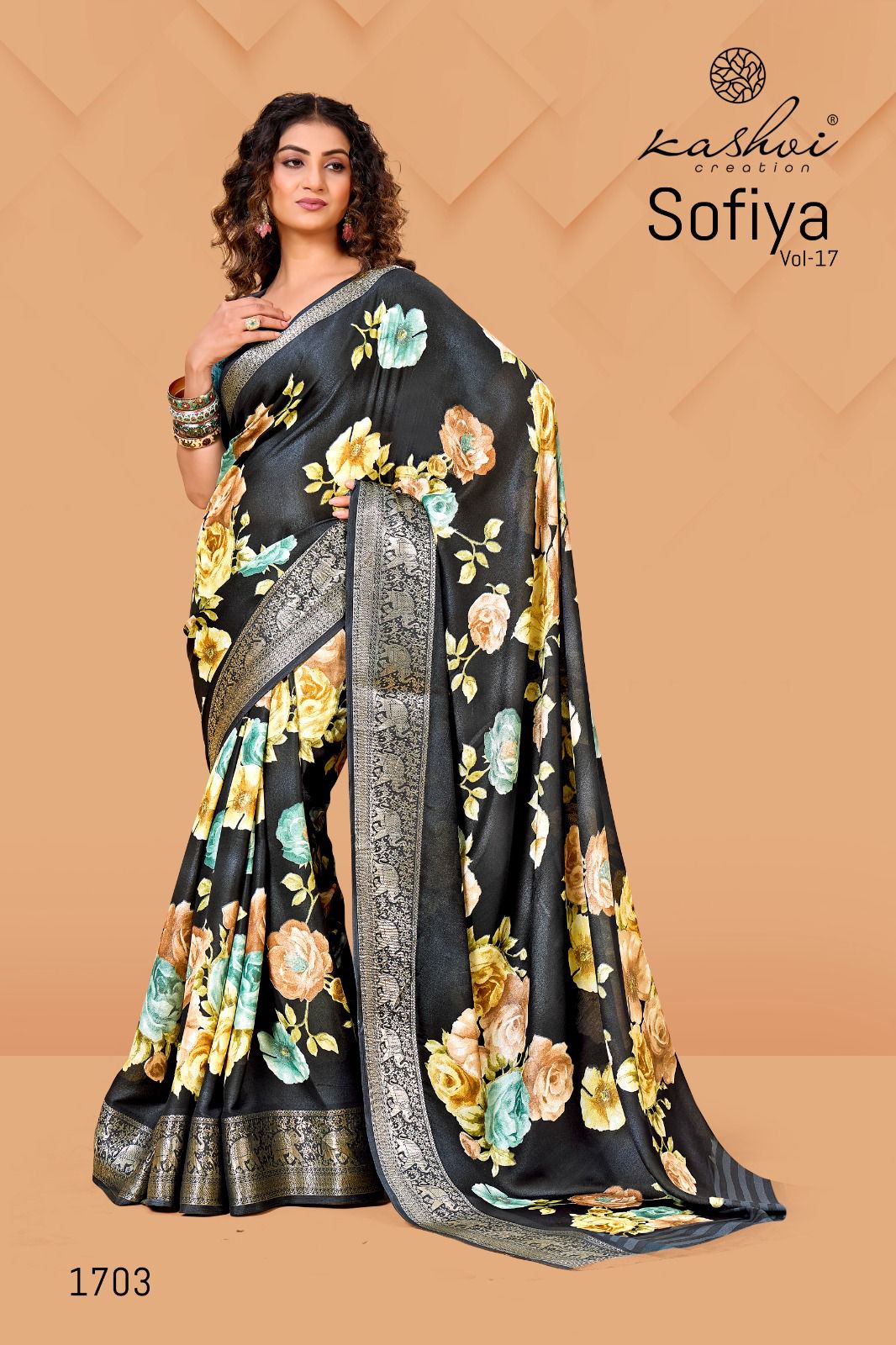 Sofiya Vol 17 By Kashvi Dull Moss Zari Border Printed Saree Orders In India