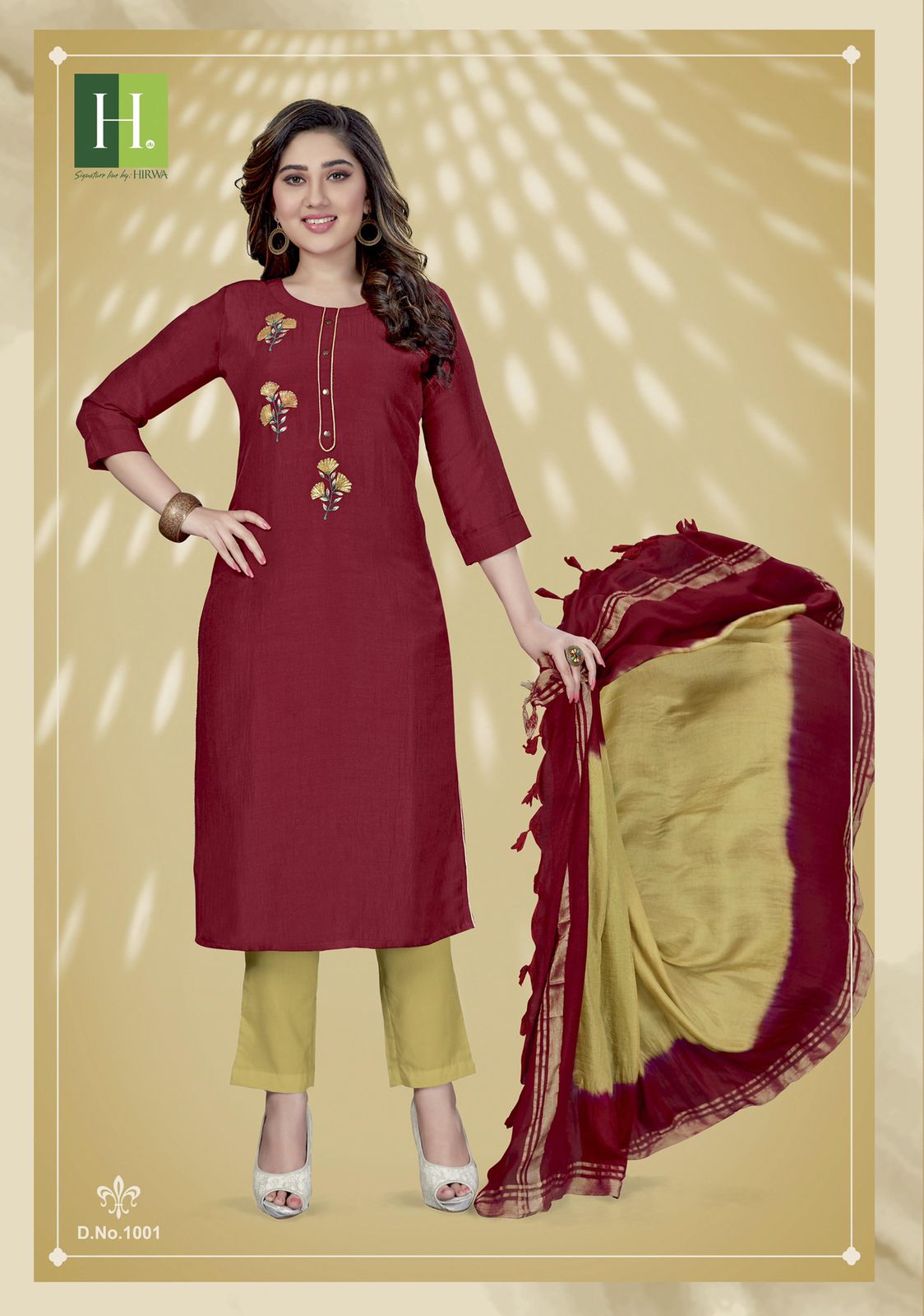 Hirwa Peacock Designer Ethnic Wear Fancy Embroidery Work Kurti With Dupatta Collection
