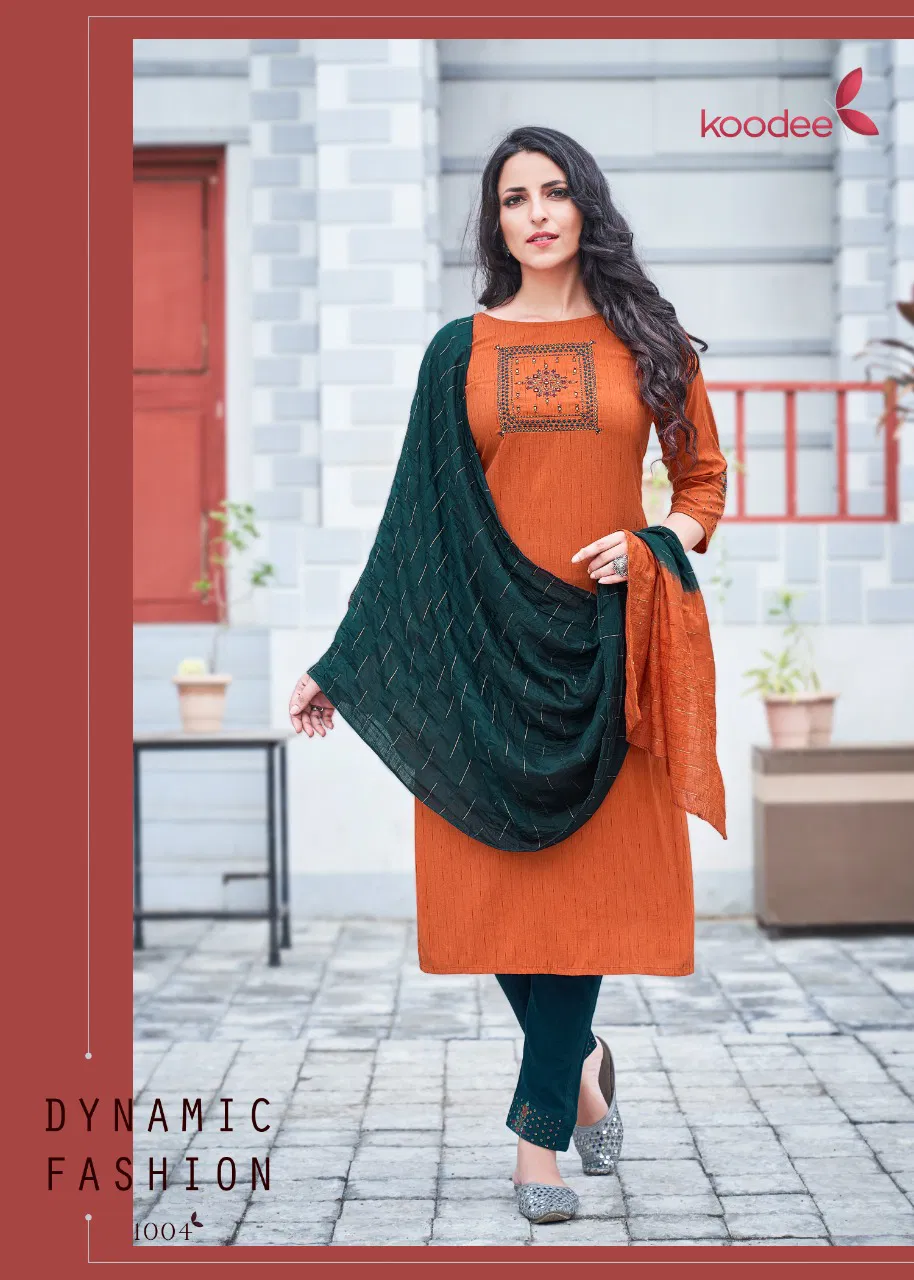 KOODEE SAHELI VOL-9 Designer Festive Wear Pure Nylon Viscose With Stripe Readymade Salwar Suit Collection