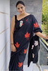 Sc Flora Leaf Linen Cotton Floral Printed Surat Fancy Saree Wholesale Market
