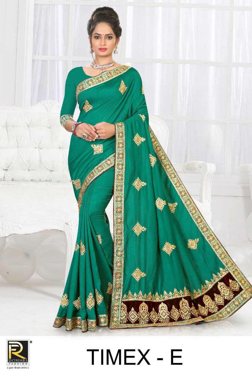 Ronisha Timex Festive Wear Designer velvet box pallu Art Silk Saree Amazing Collection
