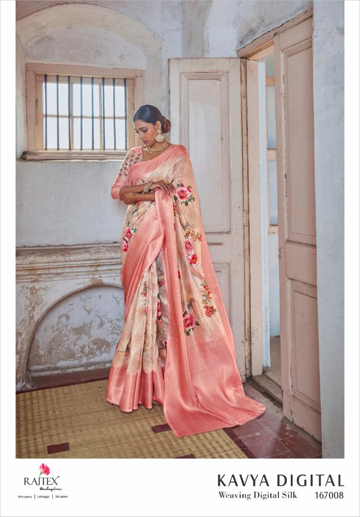 Rajtex Kavya Latest Fancy Festive Wear waeving Digital Printed Silk Sarees Collection
