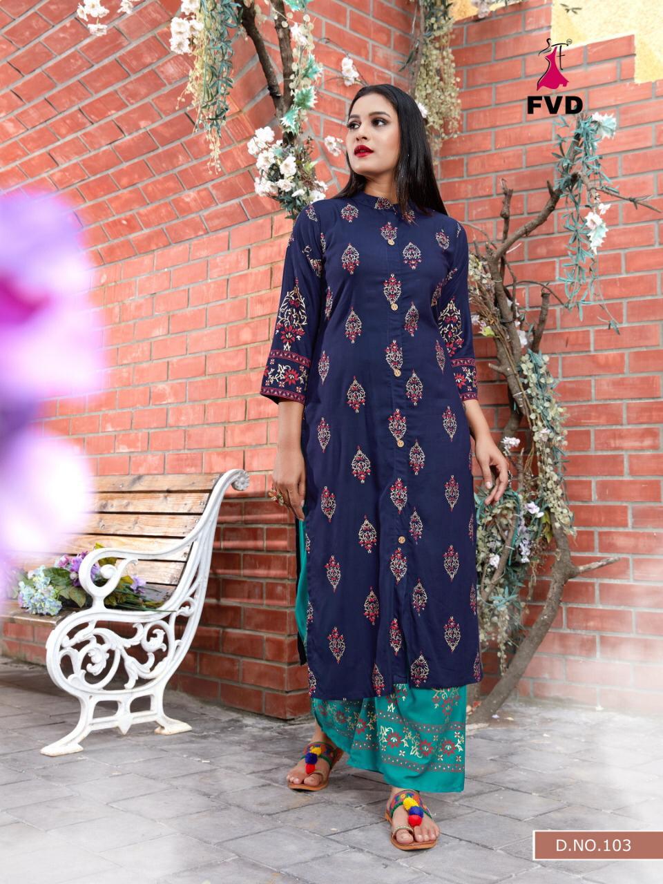 FVD Clasic Gold Vol-2 Latest Designer Party Wear Printed Kurtis With Plazzo Collection (single 750/-)
