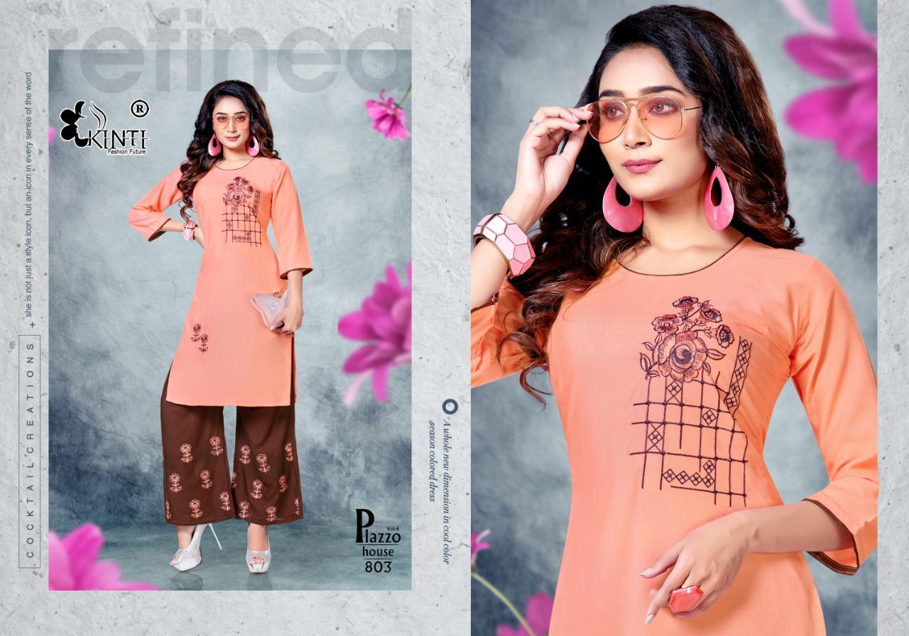 Kinti Plazo House 8 Ethnic Wear Rayon Kurtis With Bottom Collection
