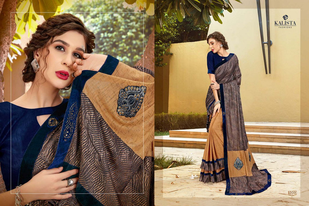 Kalista One Plus Latest Designer Party Wear Frill Design Vichitra Silk Saree Collection 