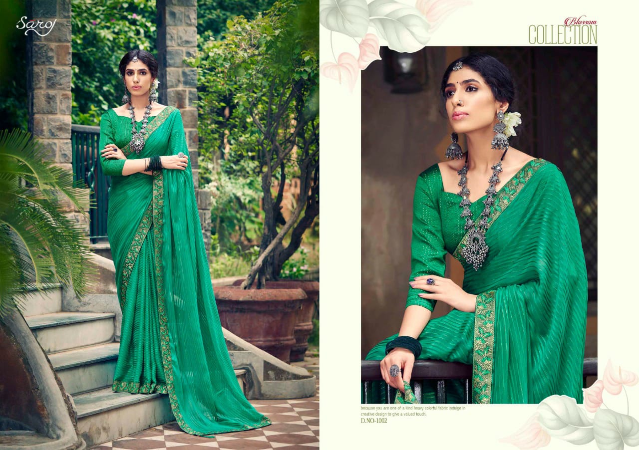 Saroj Sanwaree Weightless Georgette Satin Designer Party Wear Saree Collection
