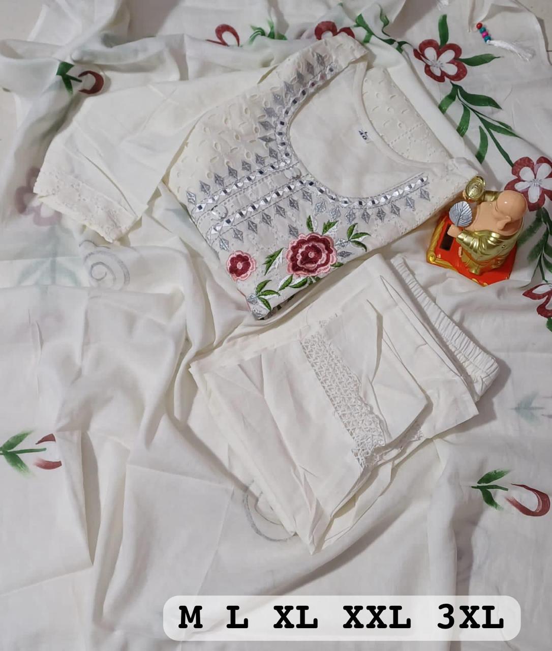 Virat Designer White Colour Cotton Kurti With Bottom Dupatta Catalog