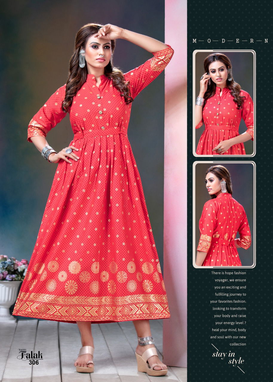 Falak Vol 3 Latest Designer Heavy Festive Wear Long Gown Style Rayon Kurti Collection