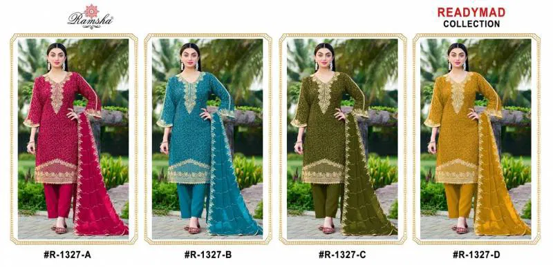Ramsha R 1327 A To D Ready Made Pakistani Salwar Suits Wholesale Marketin Surat With Price