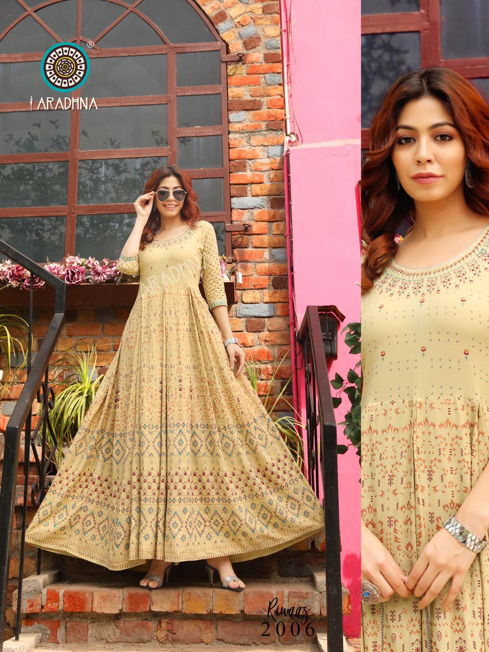 Aradhna Riwaaz 2 Fancy Festive  Wear Anarkali Rayon Printed Long Kurtis Collection