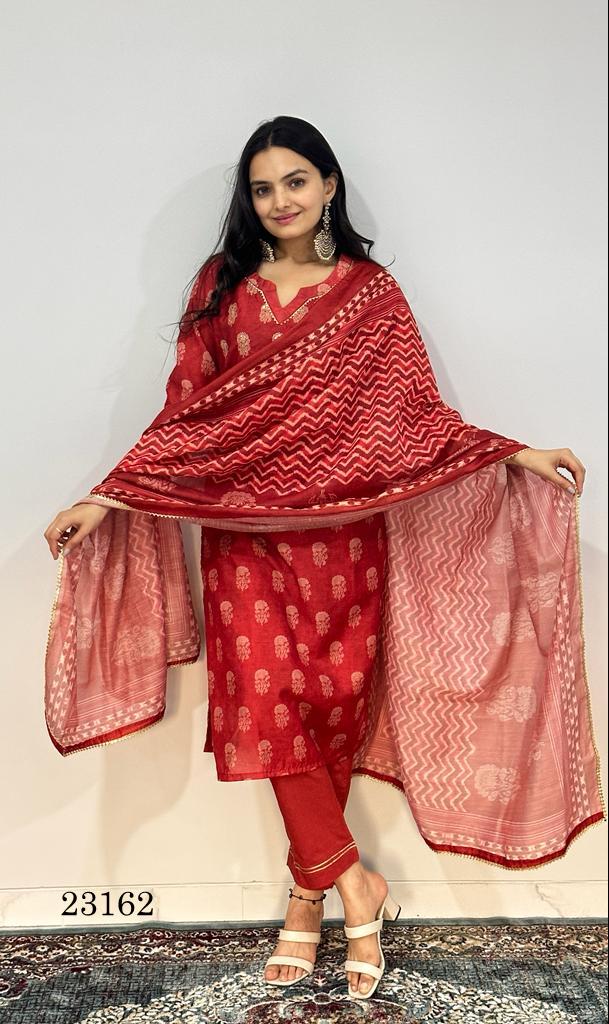 Indira 23162 Printed Poly Chanderi Kurti With Bottom Dupatta
