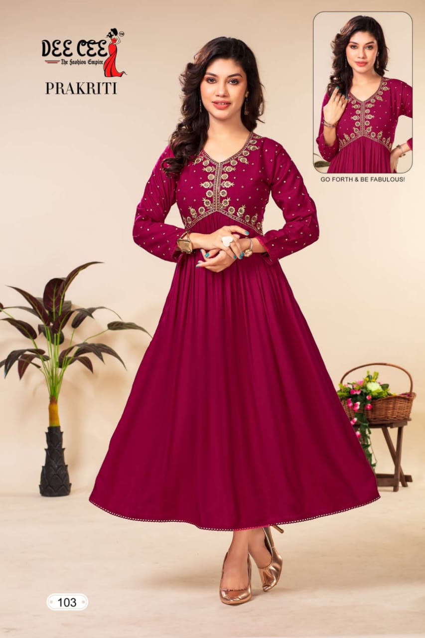 Prakriti By Deecee Rayon Alia Cut Kurtis Catalog