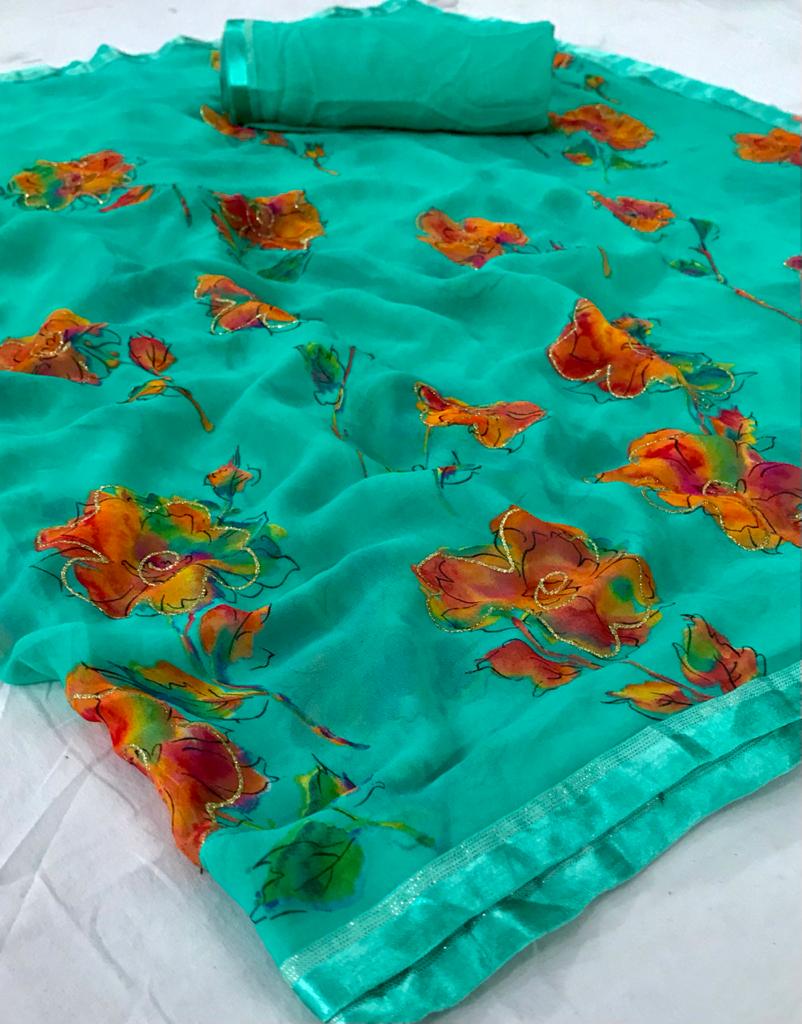 Lt Nalanda Silk Fancy Casual Wear Georgette with Floral Printed Sarees Collection