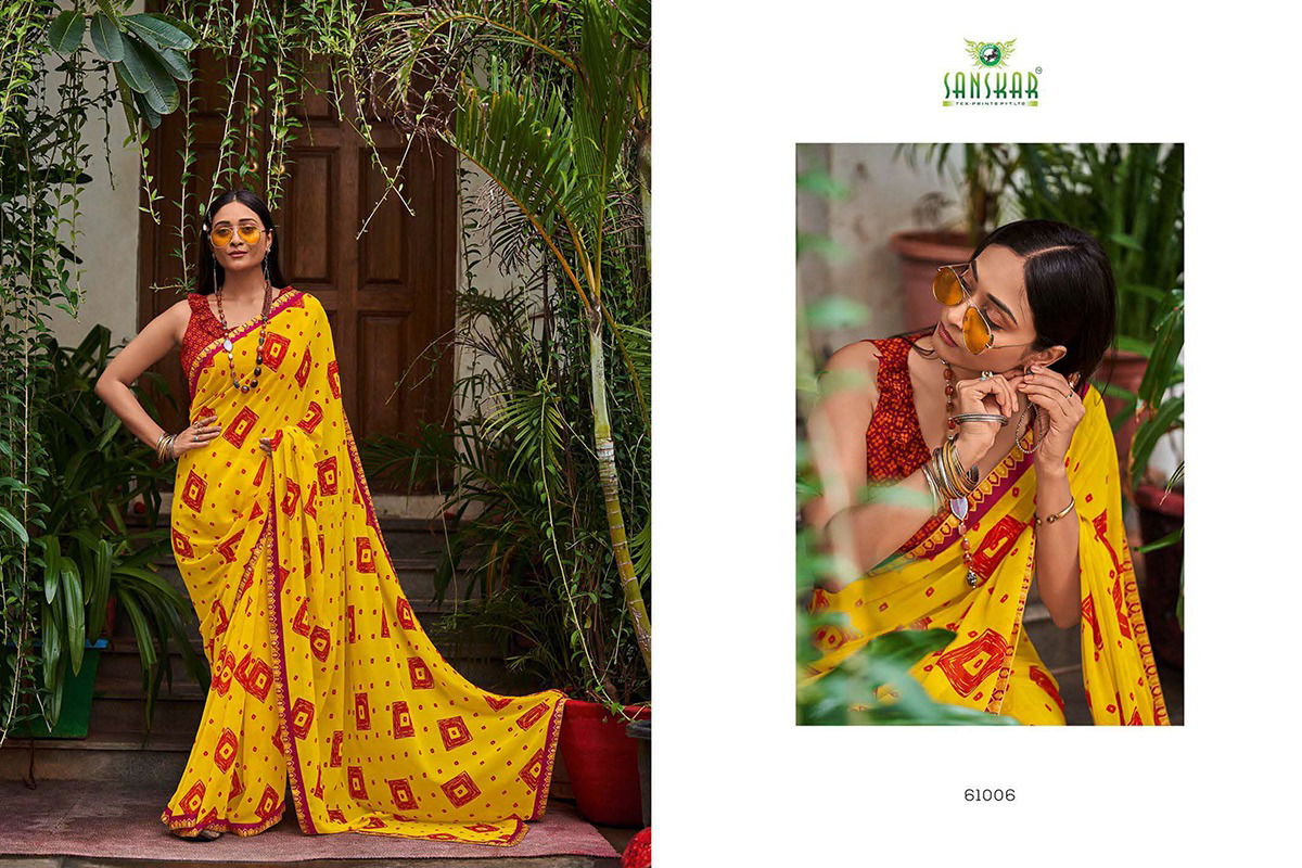 Sanskar Chitrakala Party Wear Georgette Printed Sarees Collction
