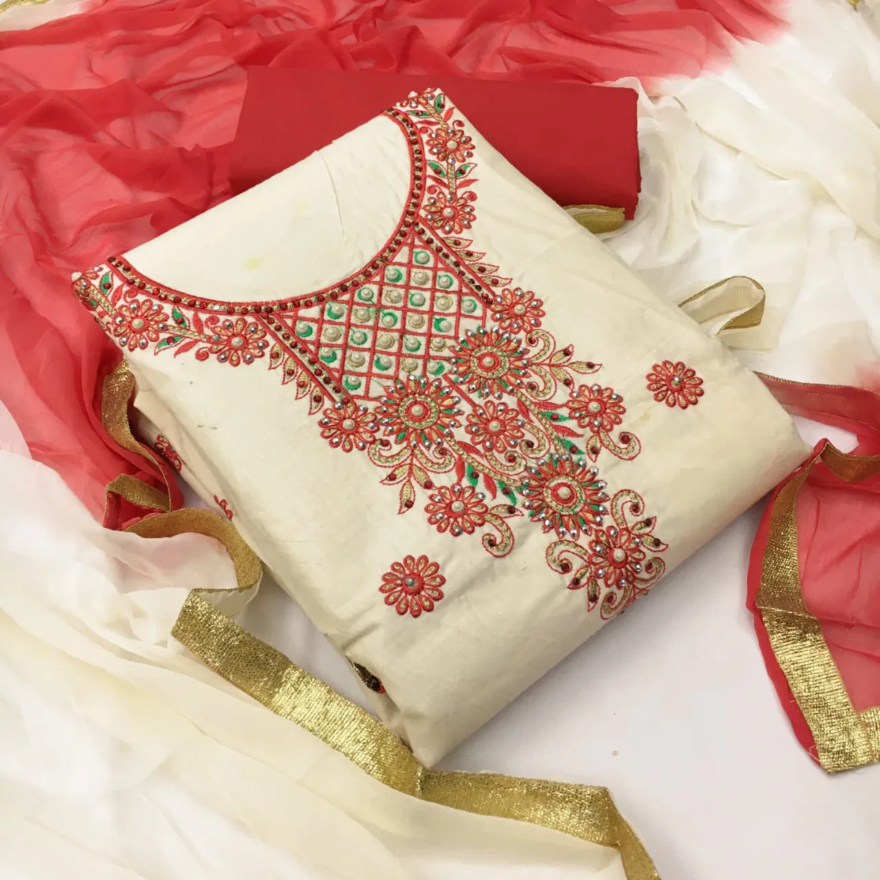 Latest Designer Cotton Embroidery With Stone Work Dress Material Collection 