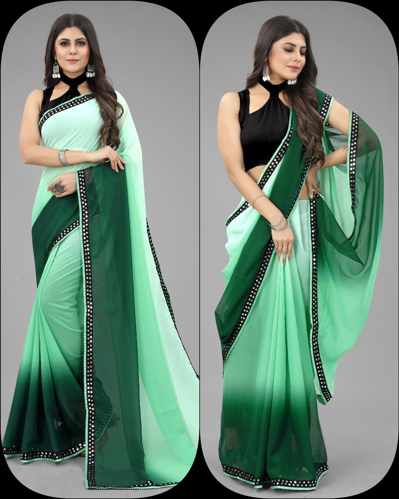Aab Georgette Two Shaded Sequence Wholesale Saree in India