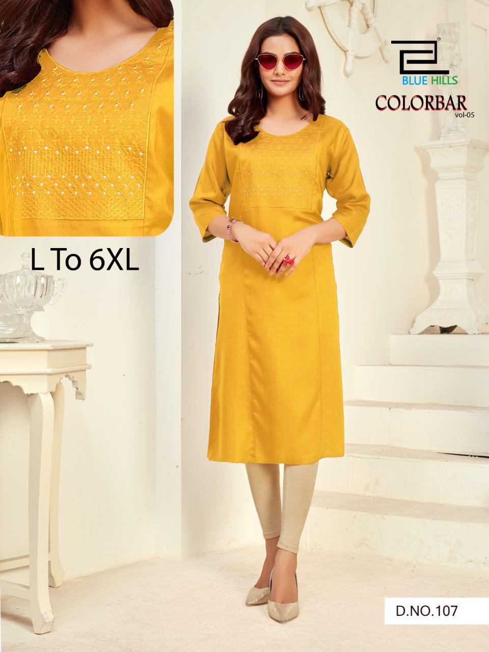 Blue Hills Color Bar 5 Designer Rayon Embroidery Kurti Collection
