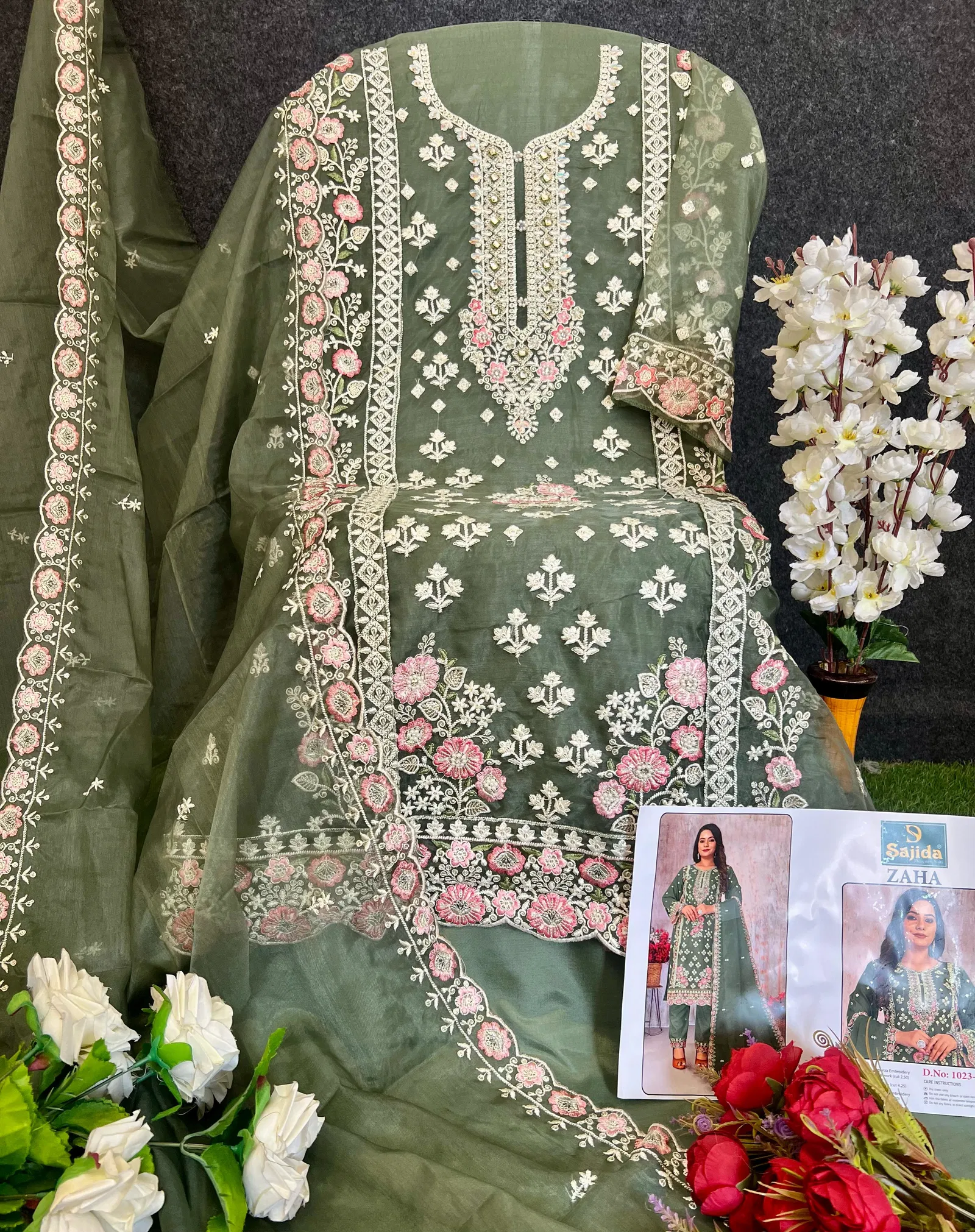 Zaha Vol 2 by Sajida Organza Pakistani Salwar Kameez Suppliers In India