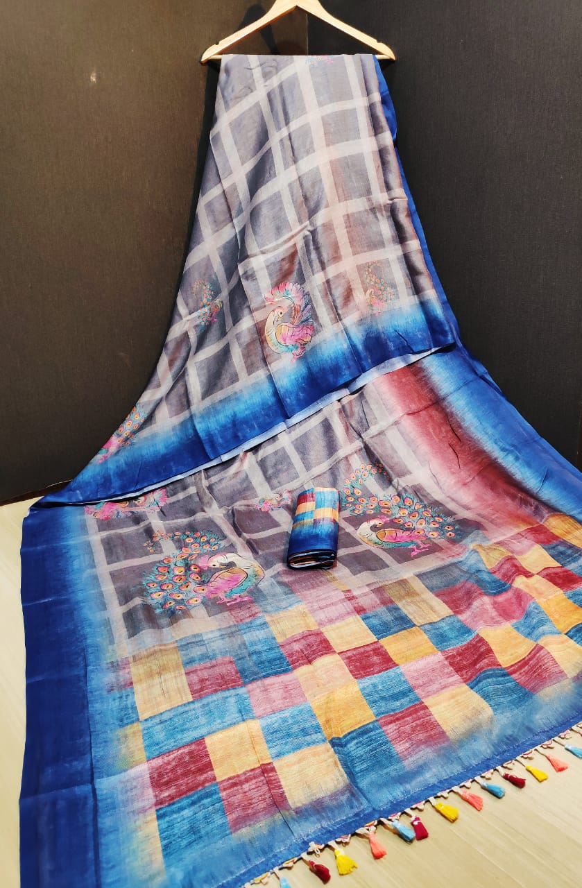 Shvetamber Latest Designer Party Wear Global Linen Juth Digital Printed Saree Collection