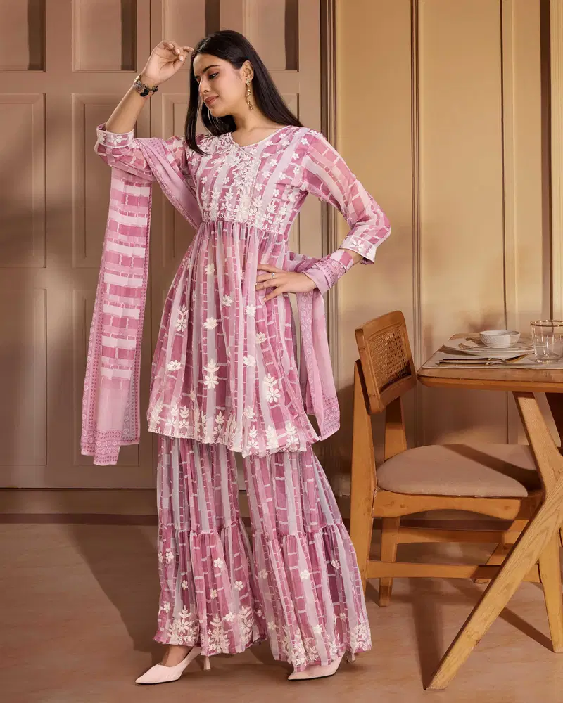 Psyna 4040 To 4041 Chiffon Top Sharara Dupatta Wholesale Market In Surat With Price
