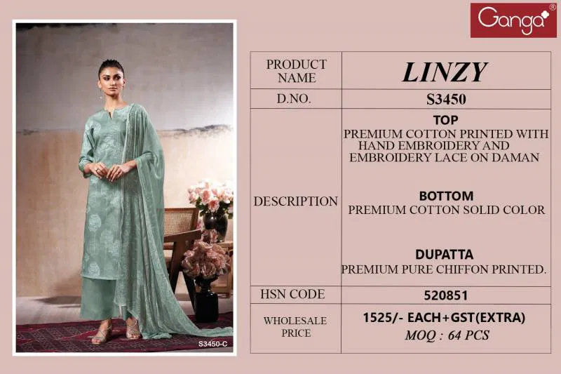 Linzy By Ganga Cotton Printed Embroidered Salwar Suit Wholesale Online