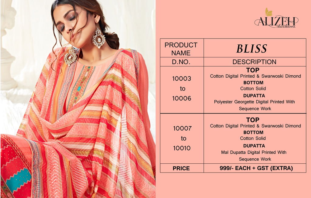 Alizeh Bliss Latest Designer Printed Cotton Dress Material Collection