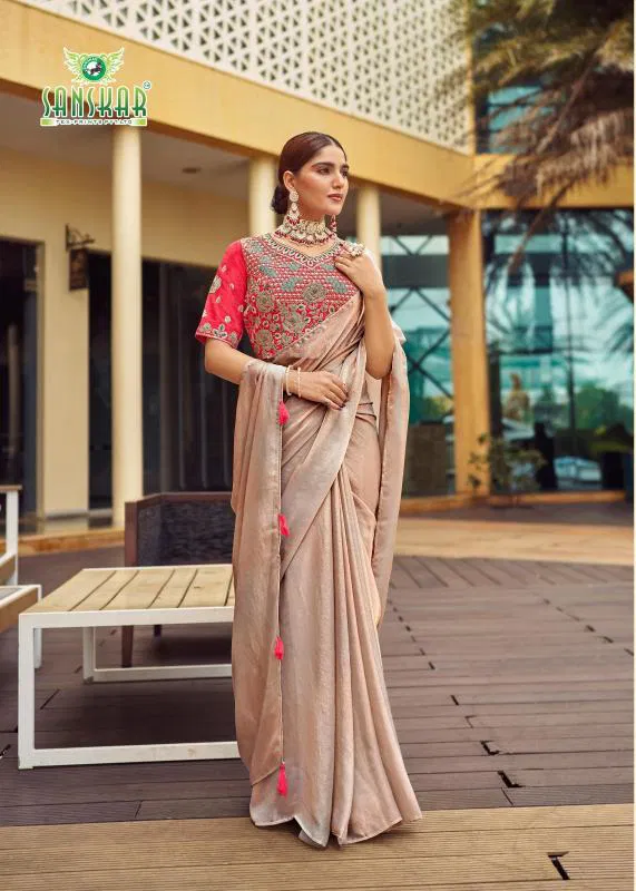 New Arrival By Sanskar Simar Chiffon With Contrast Embroidery Saree Wholesale In India