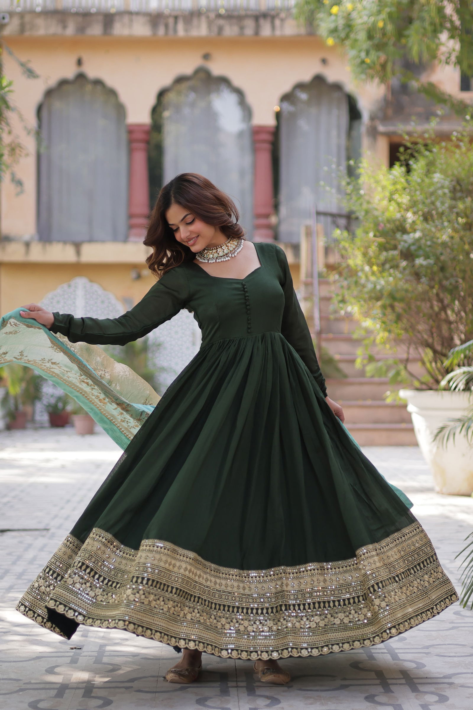 KA 1140 Shimmer Embroidery Designer Gown With Dupatta Exporters In India
