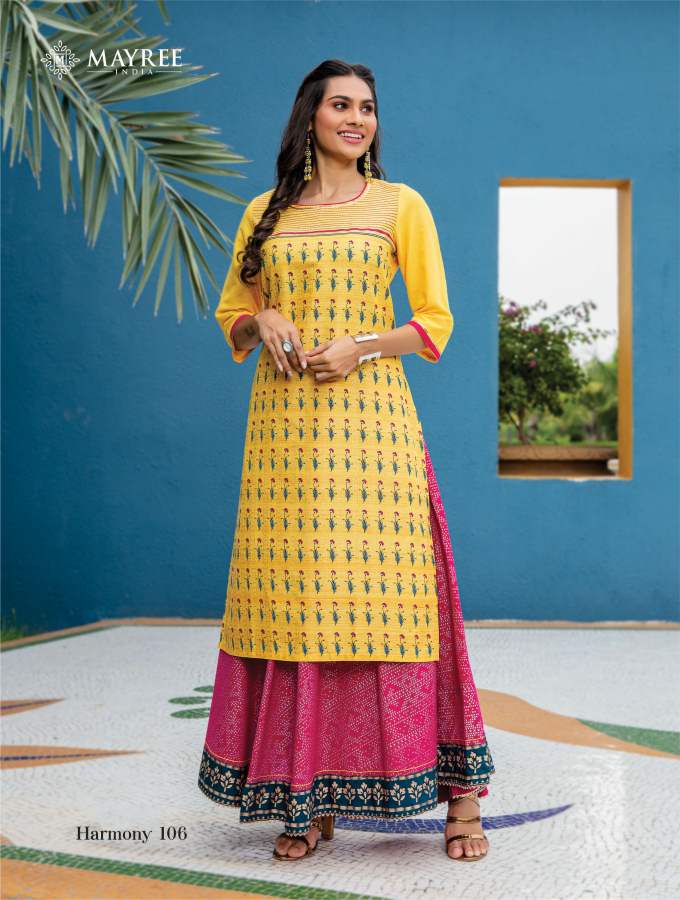 Mayree Harmony Ethnic Wear Maslin Printed Kurti With Bottom Collection
