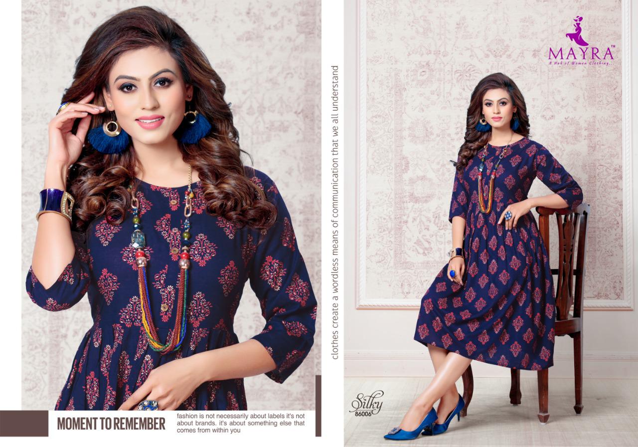 Mayra Silky Ethnic Party Wear Latest Designer Anarkali Rayon Kurti Collection