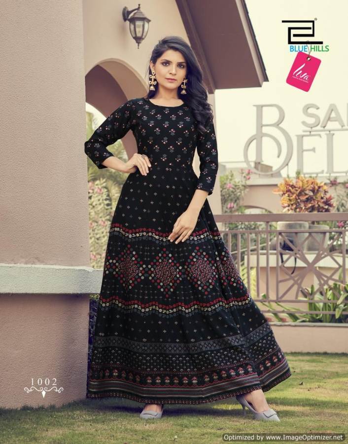 Blue Hills Festival Night 1 Fancy Ethnic Wear Anarkali Rayon Long Kurti Collection
