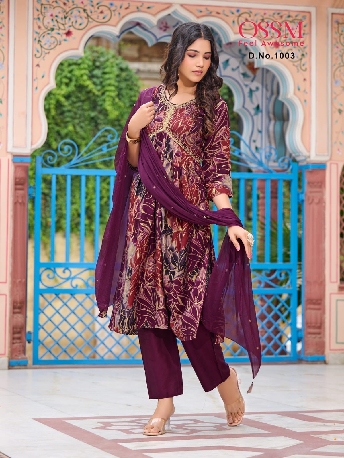 Ossm Resham Vol 10 Alia Cut Chanderi Kurti Bottom With Dupatta

