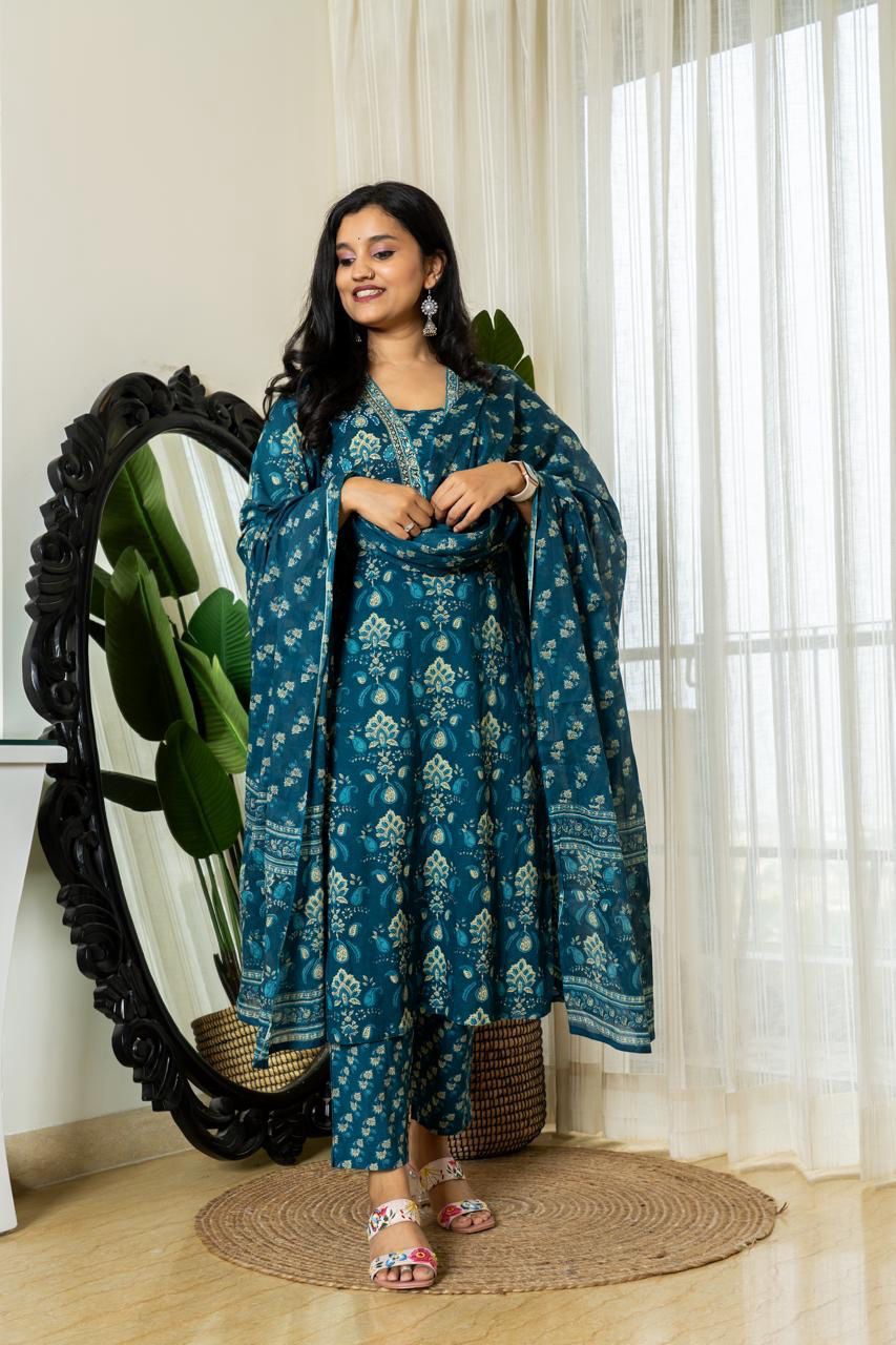 Vt Designer Cotton Handwork Kurti With Bottom Dupatta Orders In India