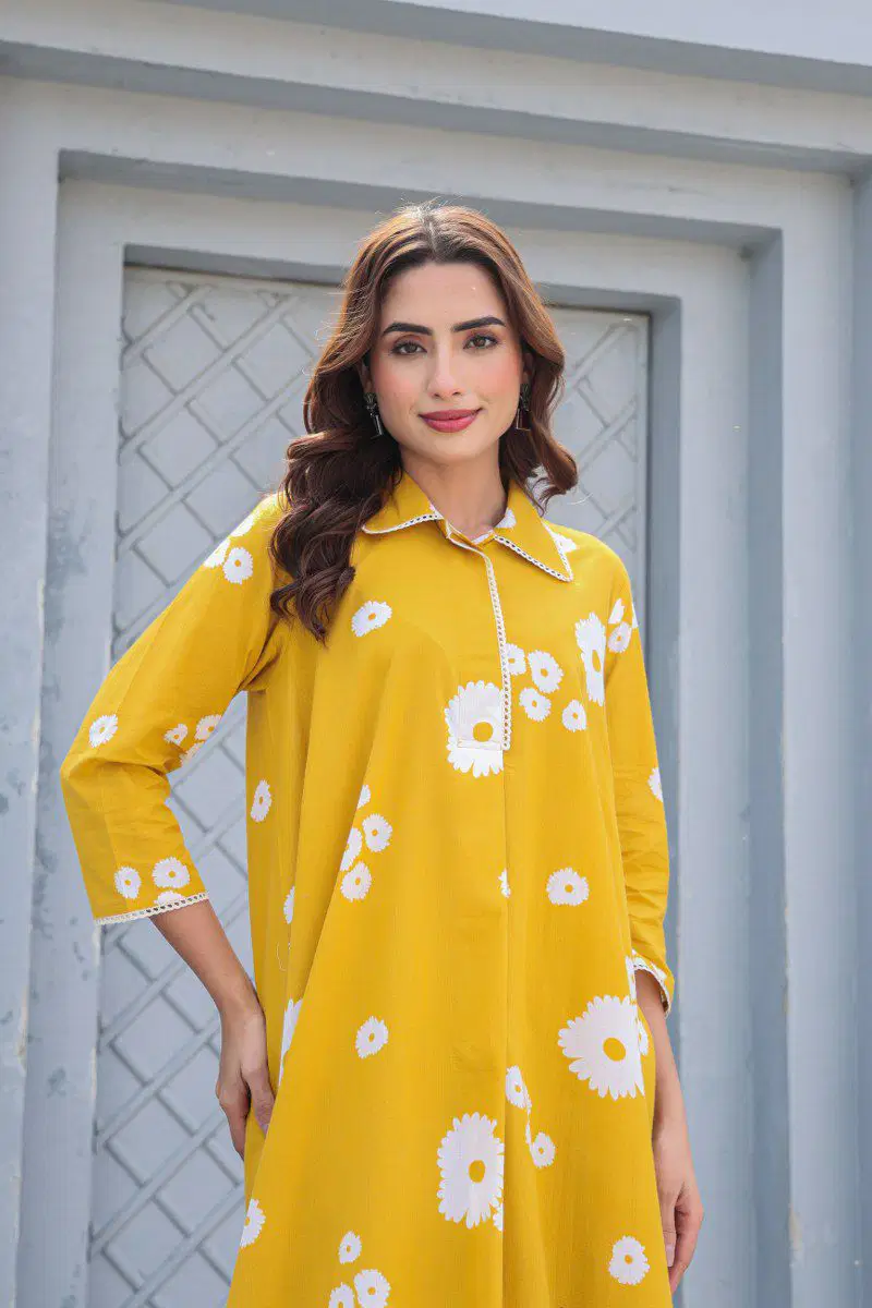 Tanyaa P 412 Fancy Collar Cotton Printed Kurti With Bottom Wholesale Online