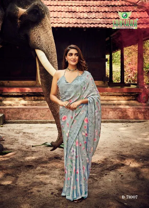 Coconut By Sanskar Satin Siffon Florence Printed Trendy Sarees