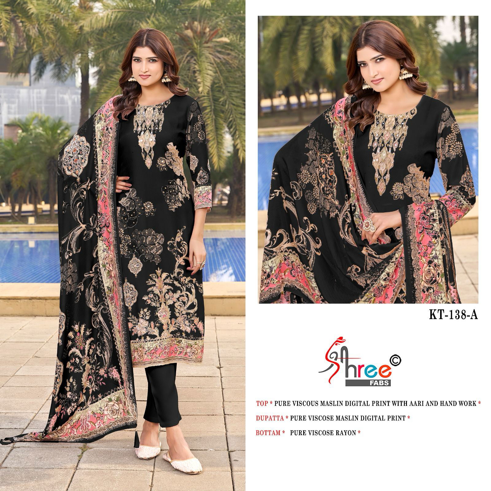 KT 138 By Shree Viscose Maslin Digital Printed Salwar Suits Suppliers In India