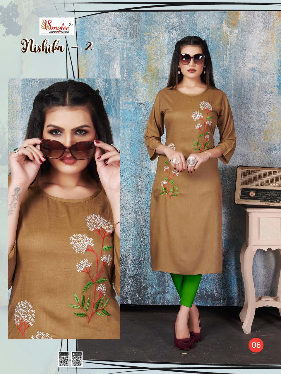 RUNG NISHIKA VOL-2 New Designer Daily Wear Heavy Slub Print Rayon Embroidery Work Kurtis Collection