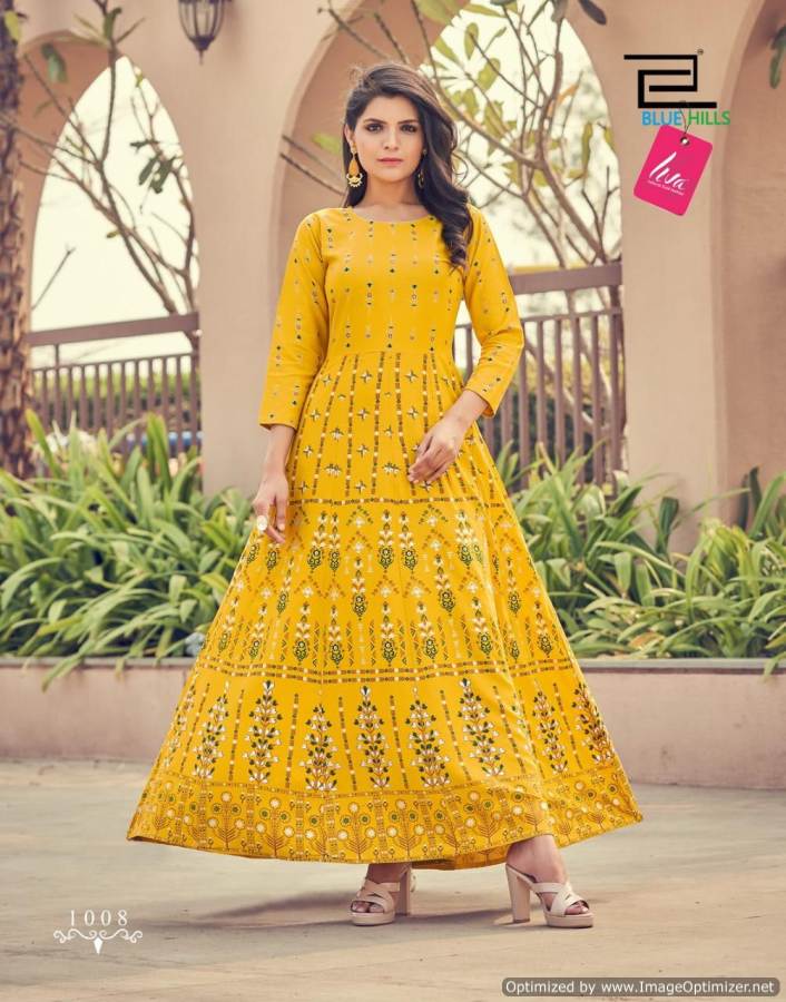 Blue Hills Festival Night 1 Fancy Ethnic Wear Anarkali Rayon Long Kurti Collection