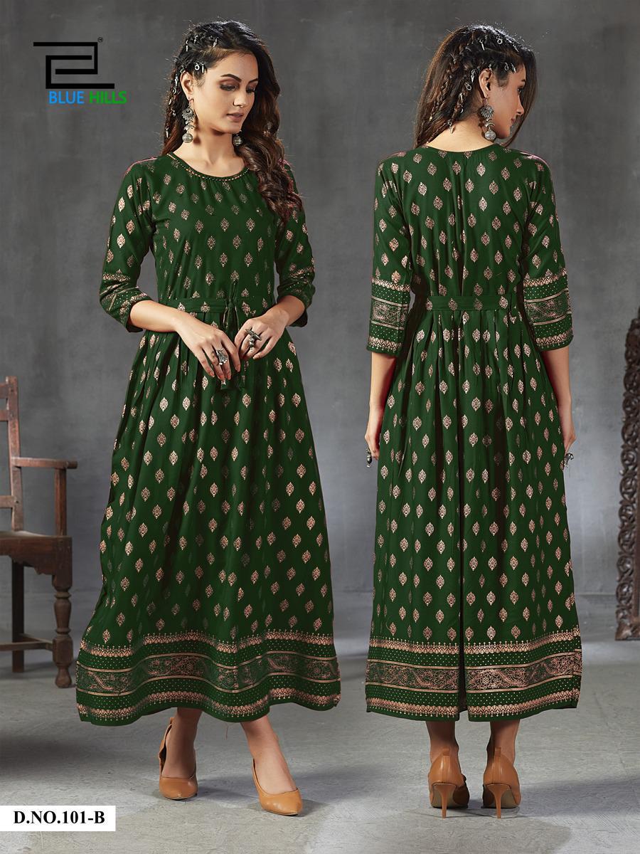 Blue Hills Gold Fever Ethnic Wear Printed Designer Long Kurtis Collection