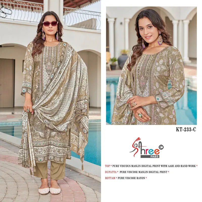 Kt 233 By Shree Viscose Maslin Digital Printed Wholesale Salwar Suits In India